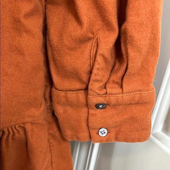Madewell Flannel Button Placket Tiered Mini Dress Rust Orange Ruffled Dress Sz M - Picture 10 of 14